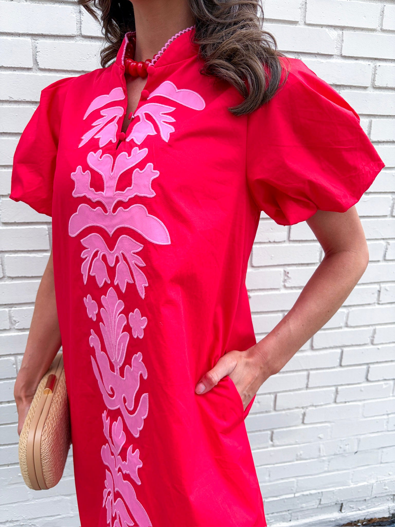 Floral Majesty Shift Mini Dress-Red