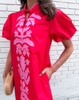 Floral Majesty Shift Mini Dress-Red