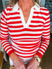 Maine Mornings Striped Top- Red