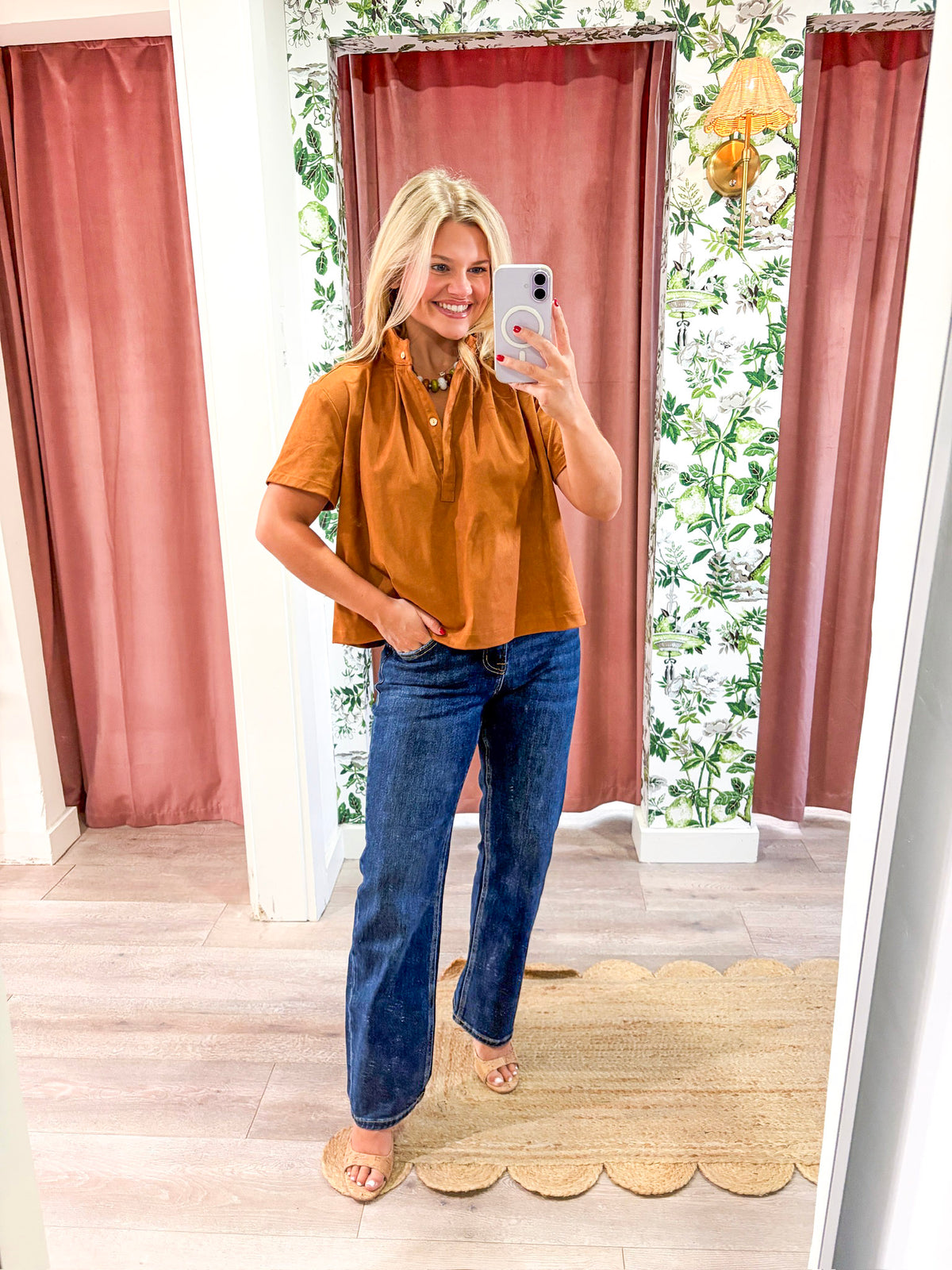 Lucille Stand Collar Top-Camel