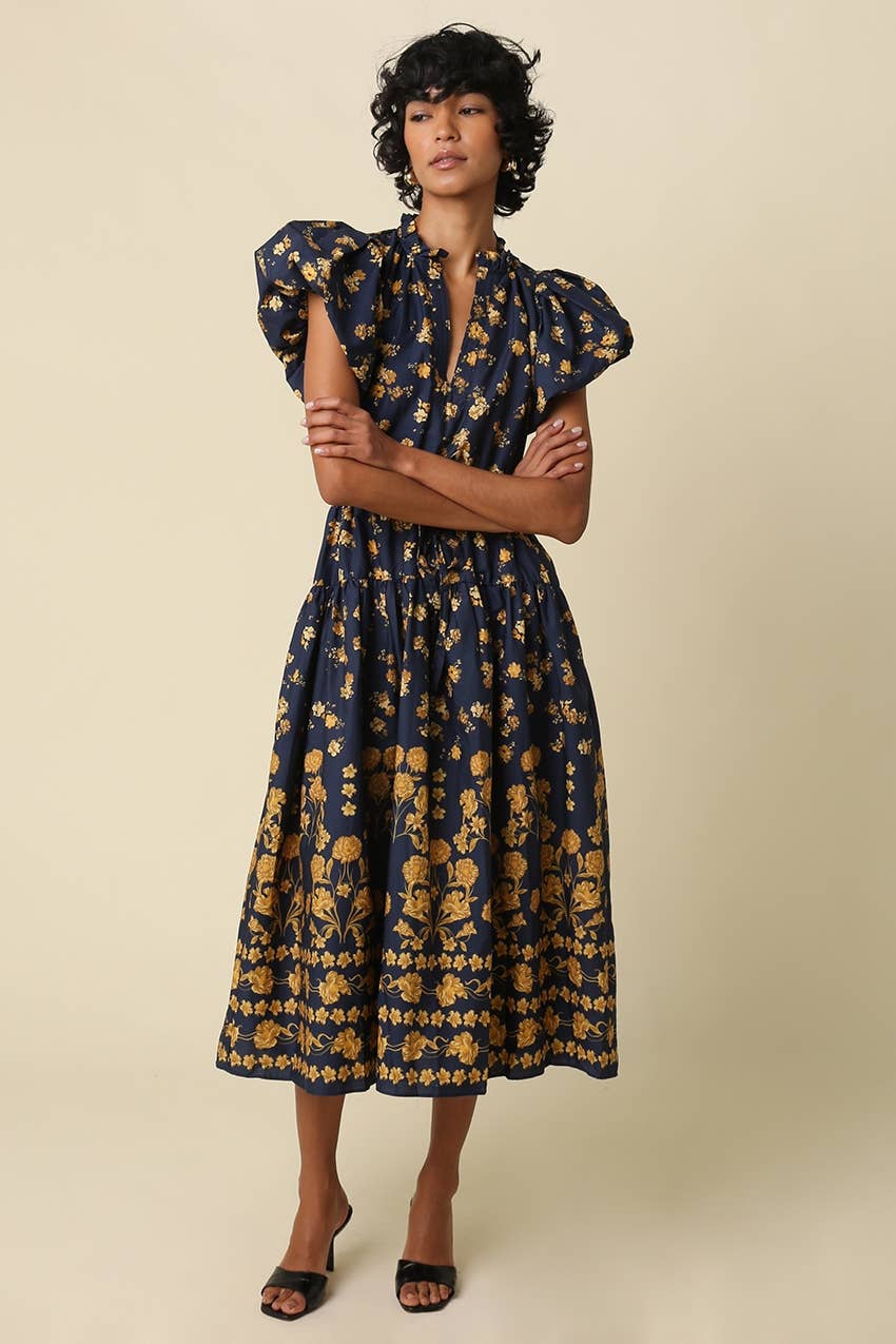 Clara Floral Puff Sleeve Midi Dress