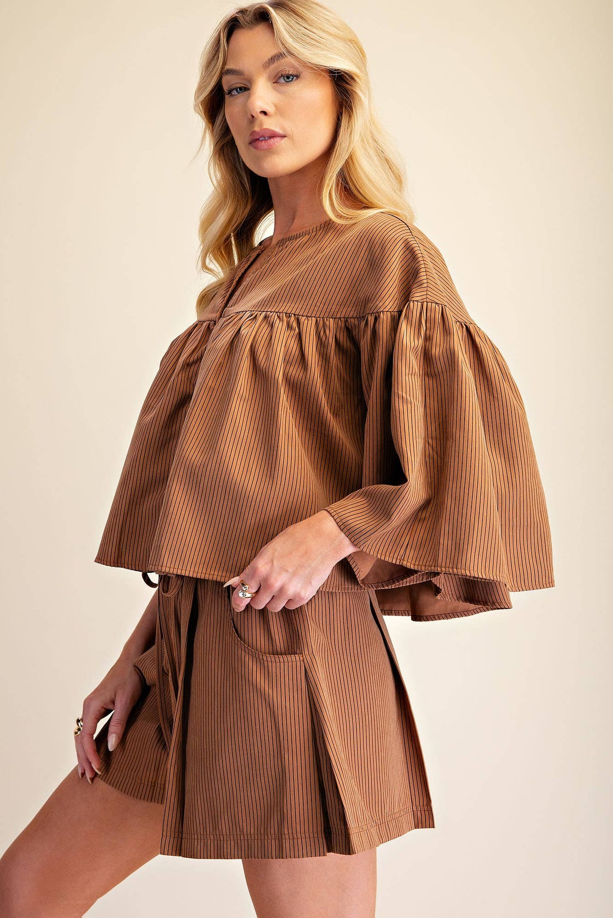 Swing Cape Stripe Top-Camel