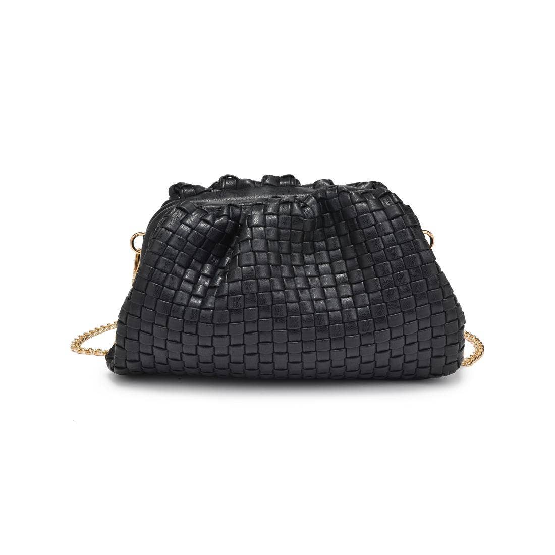 Tate Woven Frame Clutch-Black