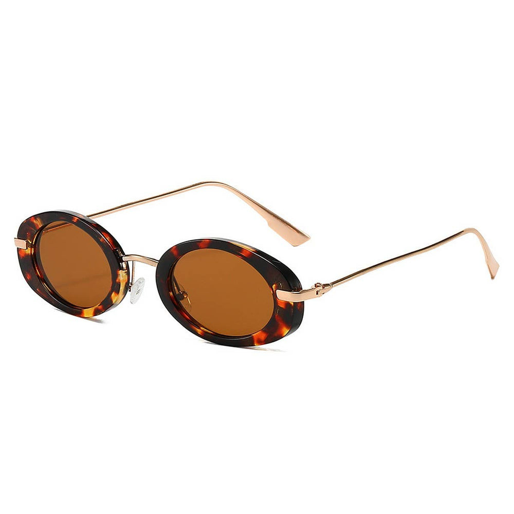 Oval Retro Sunglasses-Brown Leopard