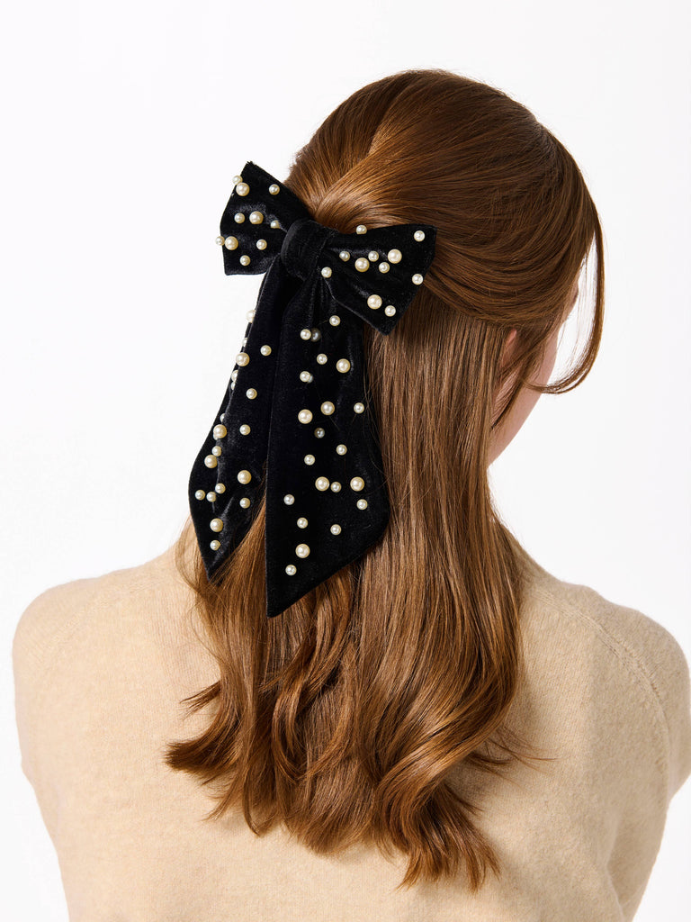 Velvet and Pearls Bow Clip