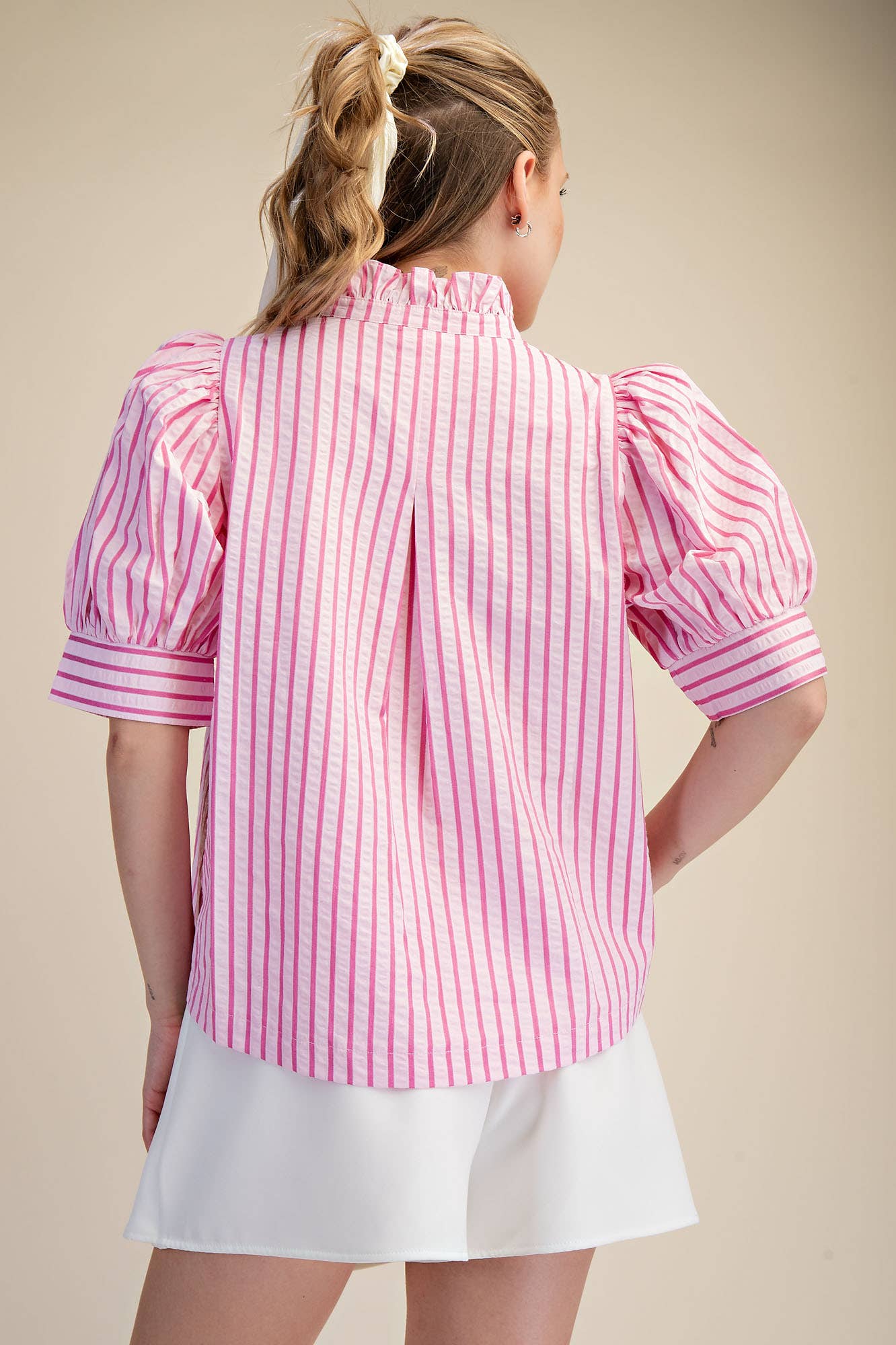 Sweetheart Puff Sleeve Top-Pink