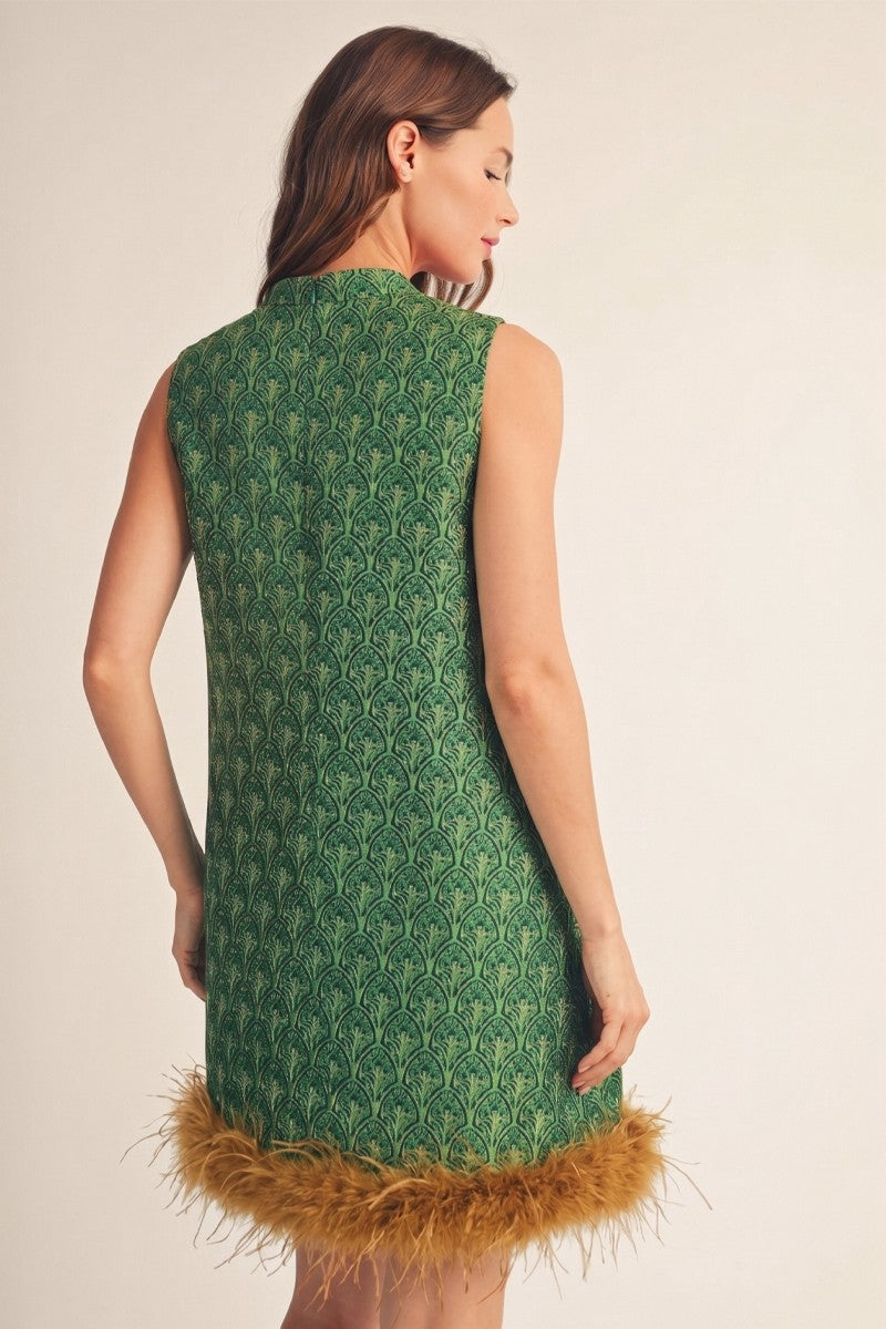 Feather Muse Jacquard Dress-Green