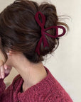 Velvet Bow Hair Clip-Wine