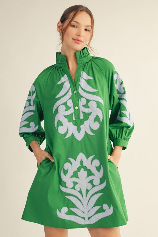 Isla Floral Baroque Dress-Kelly Green/Lt. Blue – Pomp & Circumstance  Boutique by Marie Earthman