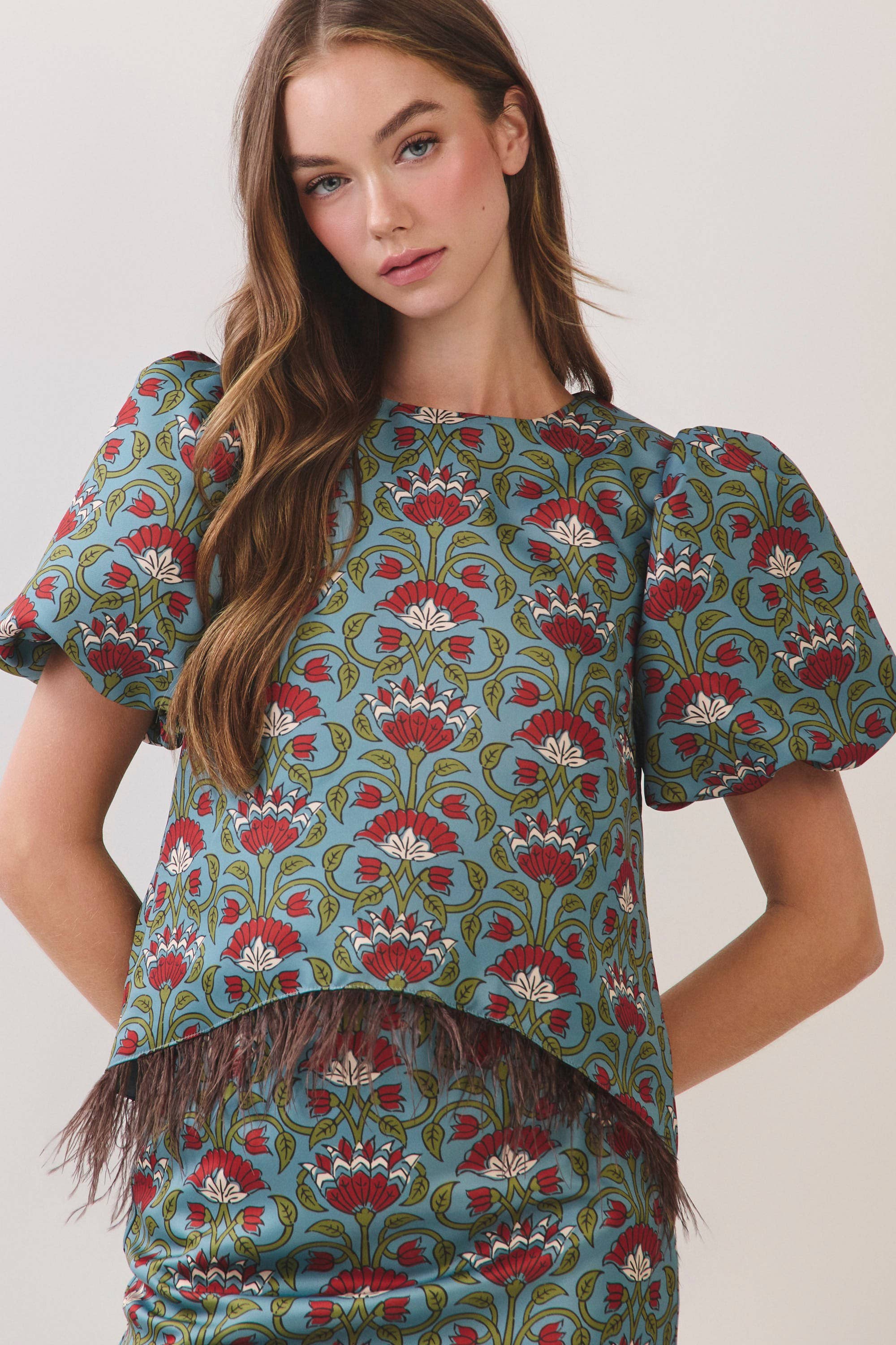 Bloom &amp; Feather Trim Top