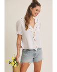 Steps Beach Embroidered Ruffle Top