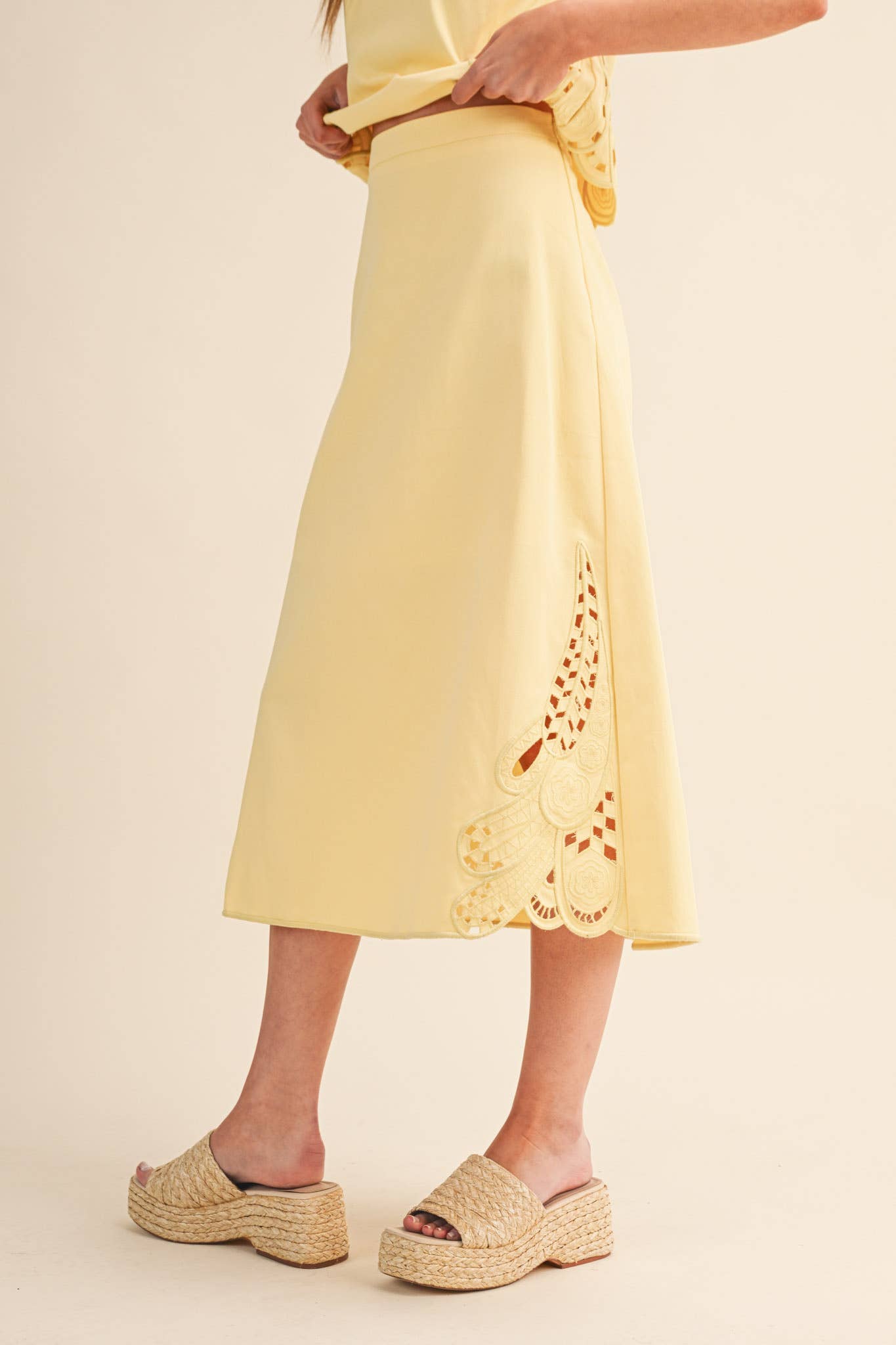 Right Feels Embroidered Skirt Set- Lemon Yellow