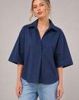 Kaia Oversized Button Down Top-Navy