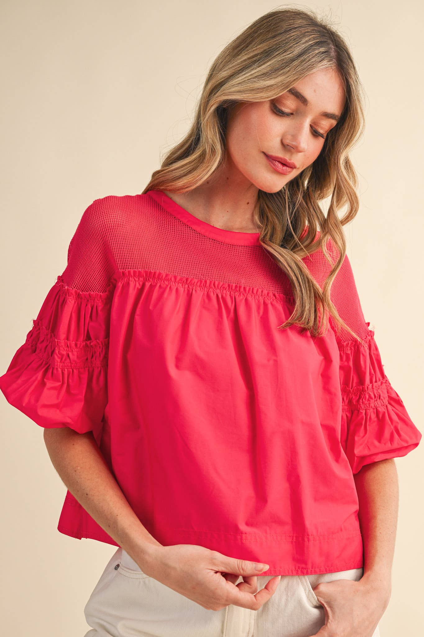 Sheer Romance Bubble Top-Raspberry Pink