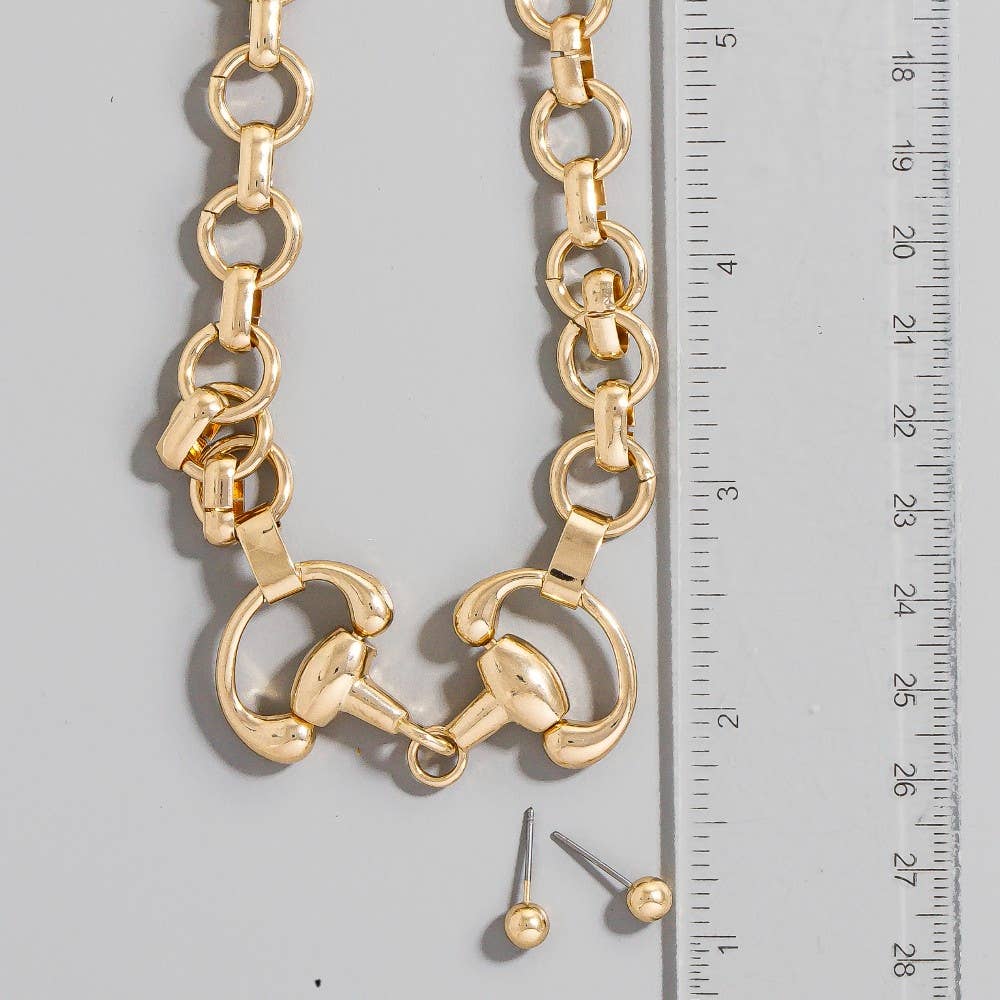 Equestrian Horse Bit Chain Link Necklace Set