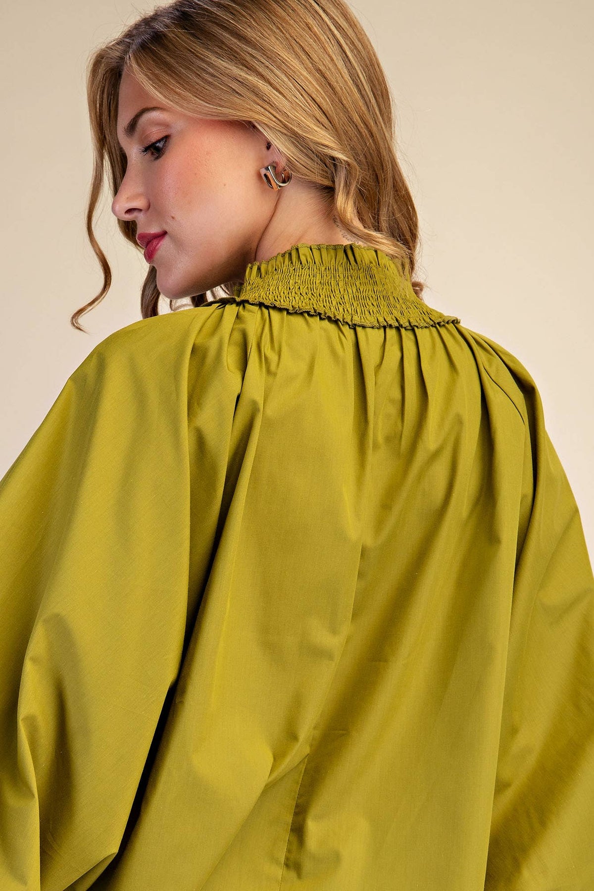 Rosamund Puff Sleeve Top-Olive