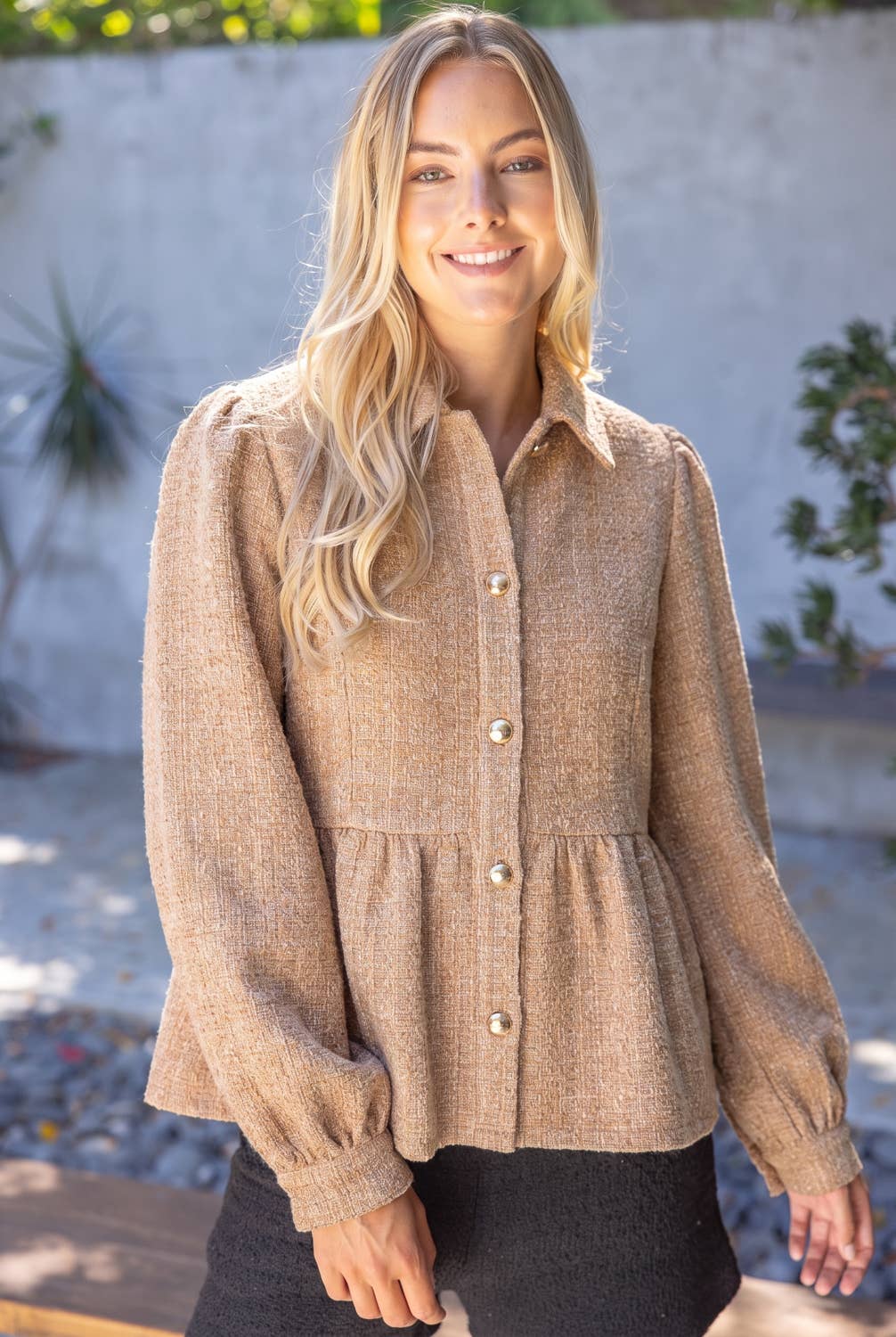 The Duchess Peplum Jacket-Tan