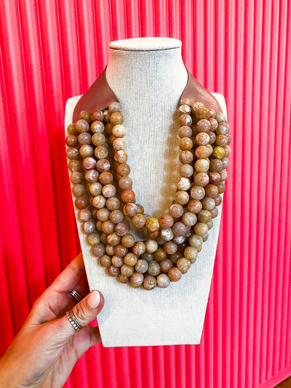 Chunky Beaded Necklace-Light Brown