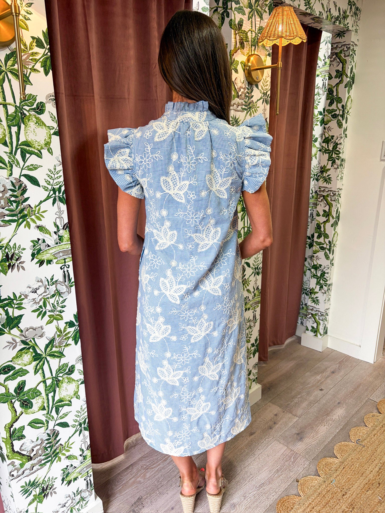 Willow Bloom Gingham Midi Dress-Blue