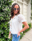 Steps Beach Embroidered Ruffle Top
