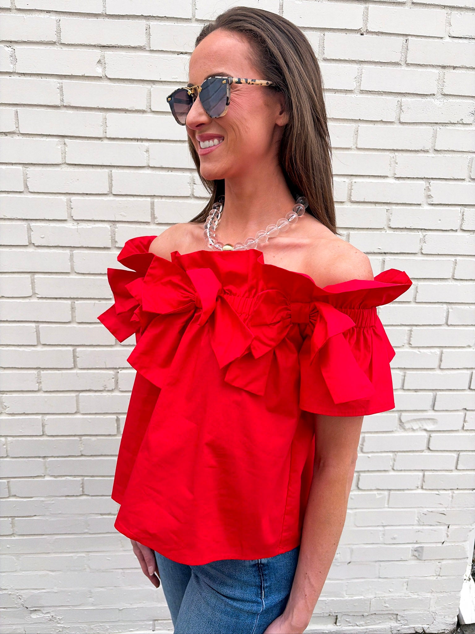 Great Night Off Shoulder Top-Red