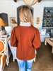 Stripes And Smiles Collared Top- Brown