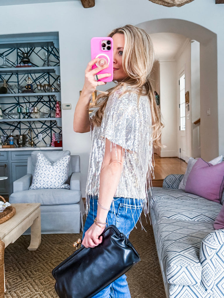 Ball Drop Sequin Fringe Top