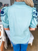 Lighthearted Embroidered Top-Sage
