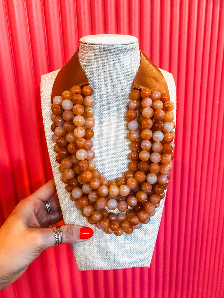 Chunky Beaded  Necklace- Brown