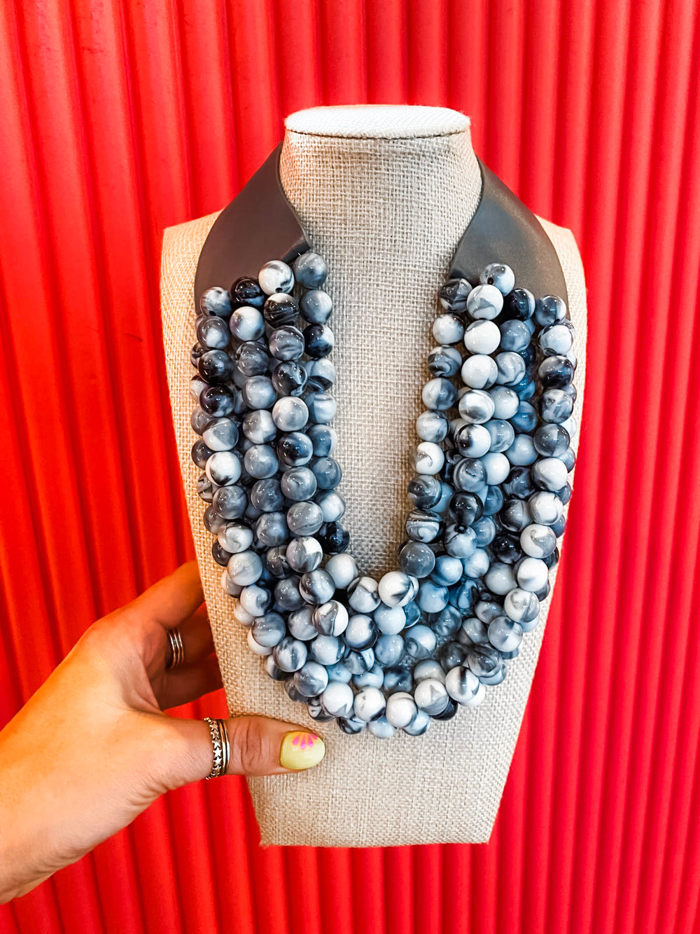 Chunky Beaded Necklace-Gray