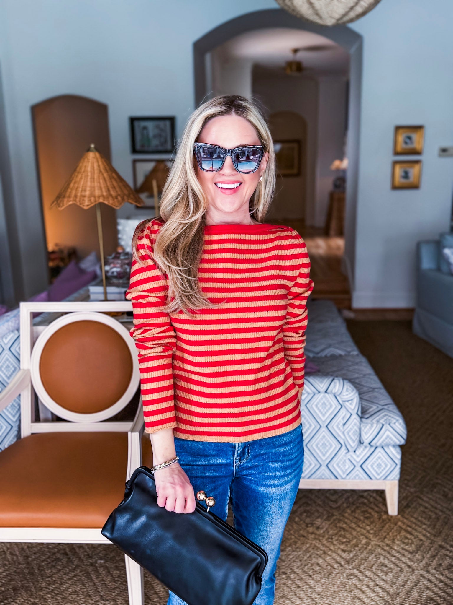 Nantucket Days Ribbed Top-Red/Taupe