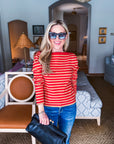 Nantucket Days Ribbed Top-Red/Taupe
