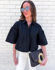 Spring Reset Eyelet Cropped Jacket-Black