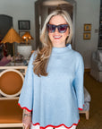 Go With the Flow Knit Top-Soft Blue/Orange Red