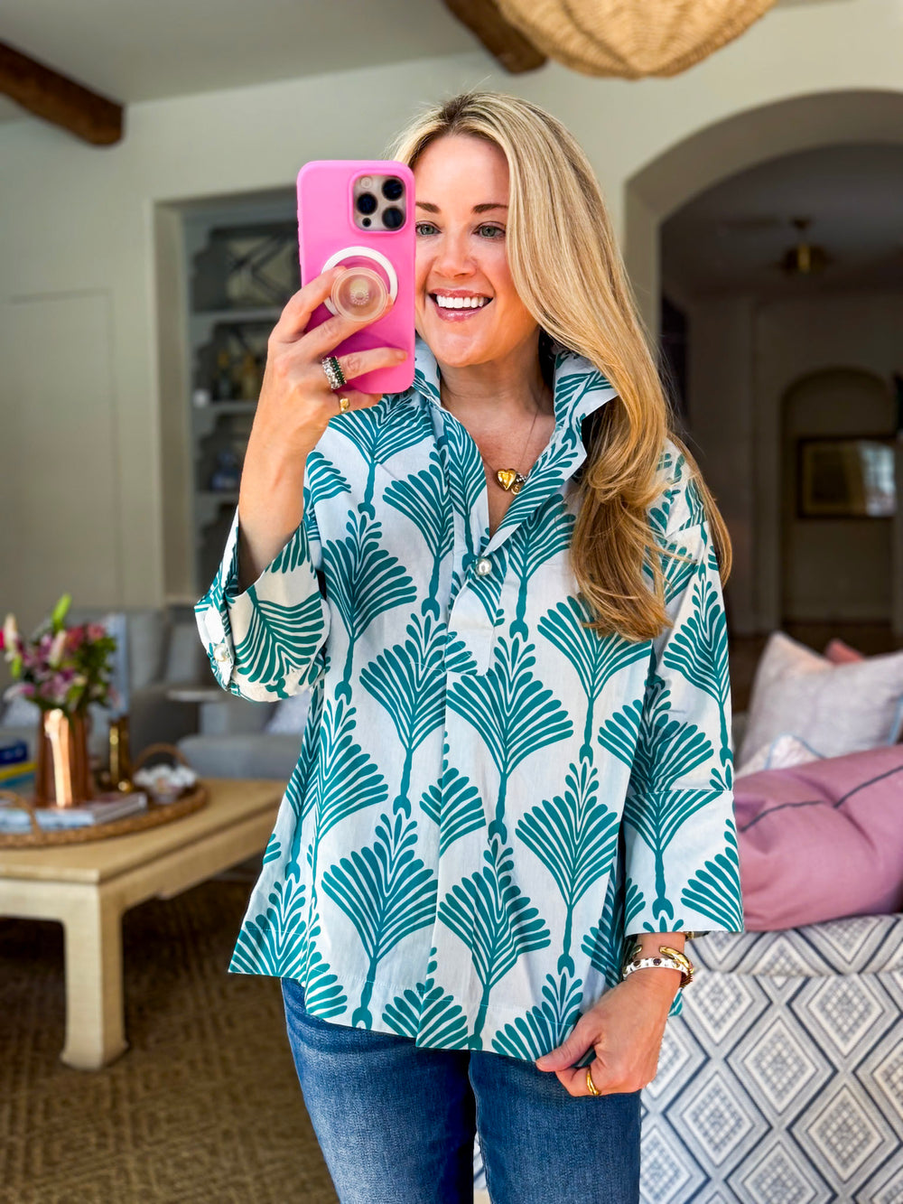 In the Palms Top-Teal Blue