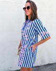 Riviera Maya Embroidered Shift Dress-Blue