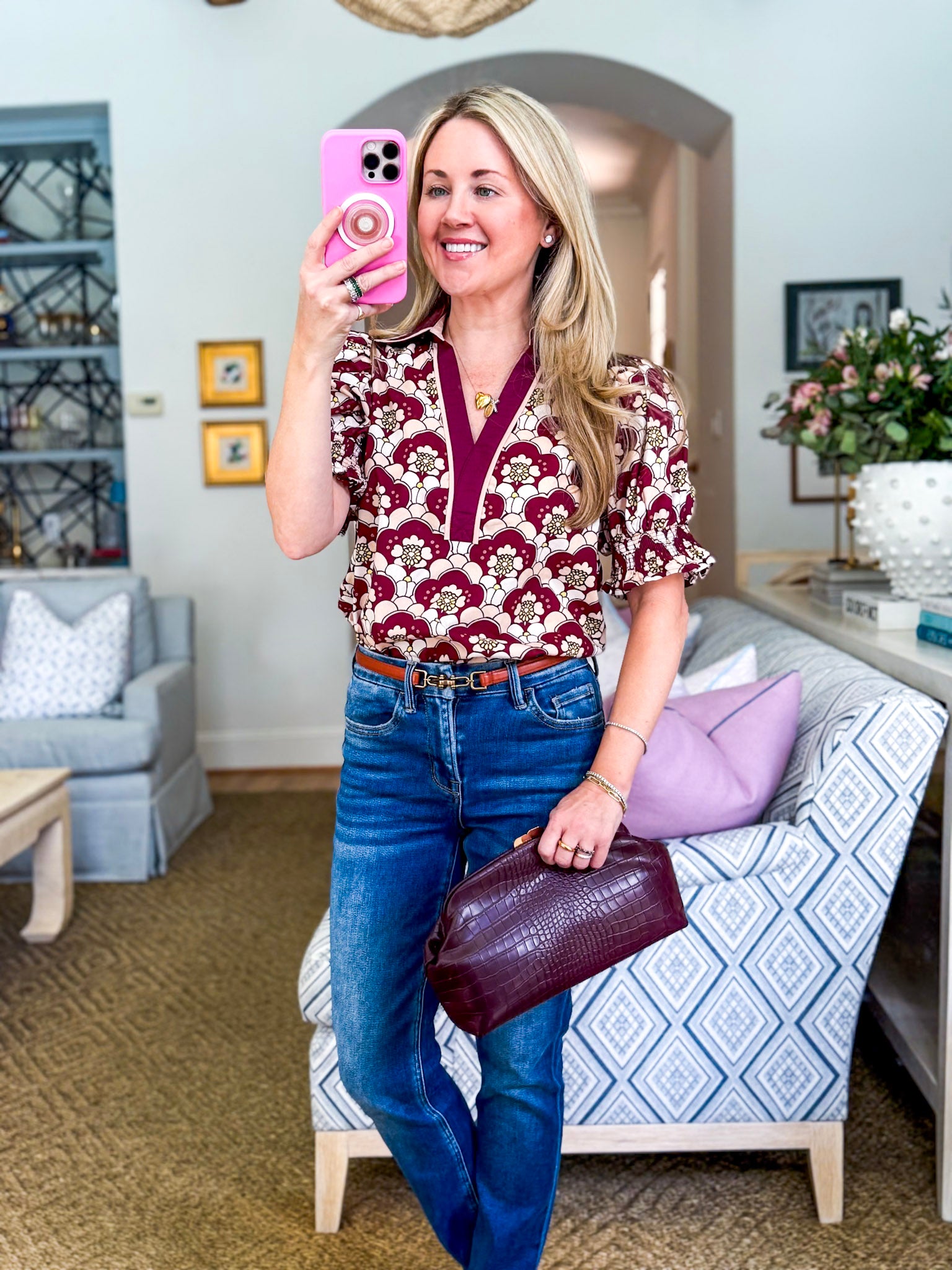 Hopeful Dreamer Floral Top-Wine