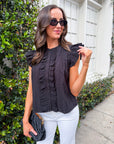Blissful Wind Button Down Top-Black