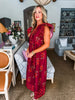 Coastal Brunch Floral Midi Dress-Garnet