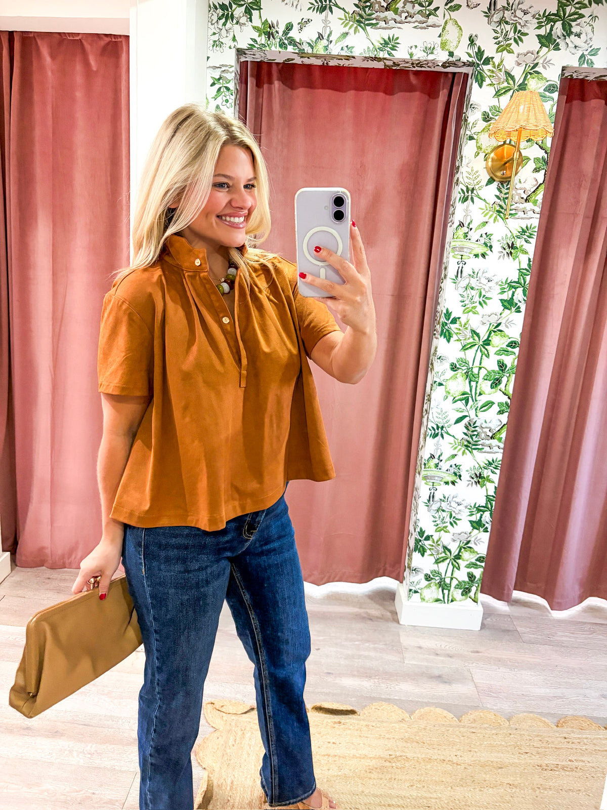 Lucille Stand Collar Top-Camel
