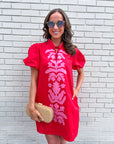 Floral Majesty Shift Mini Dress-Red