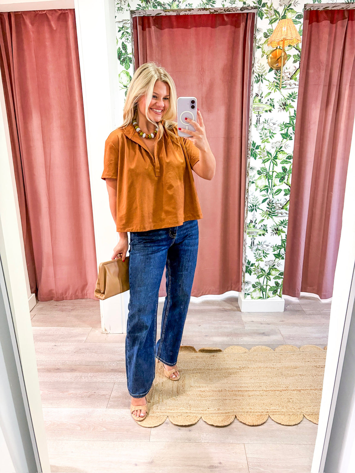Lucille Stand Collar Top-Camel
