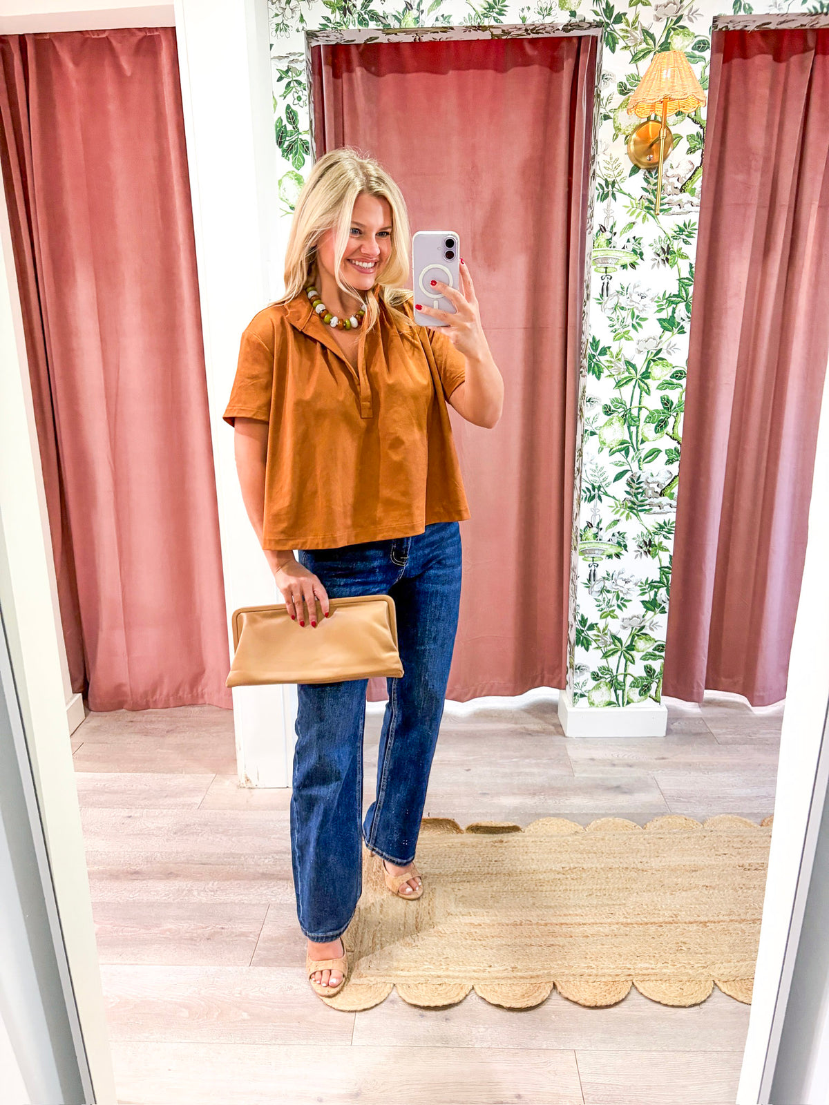 Lucille Stand Collar Top-Camel