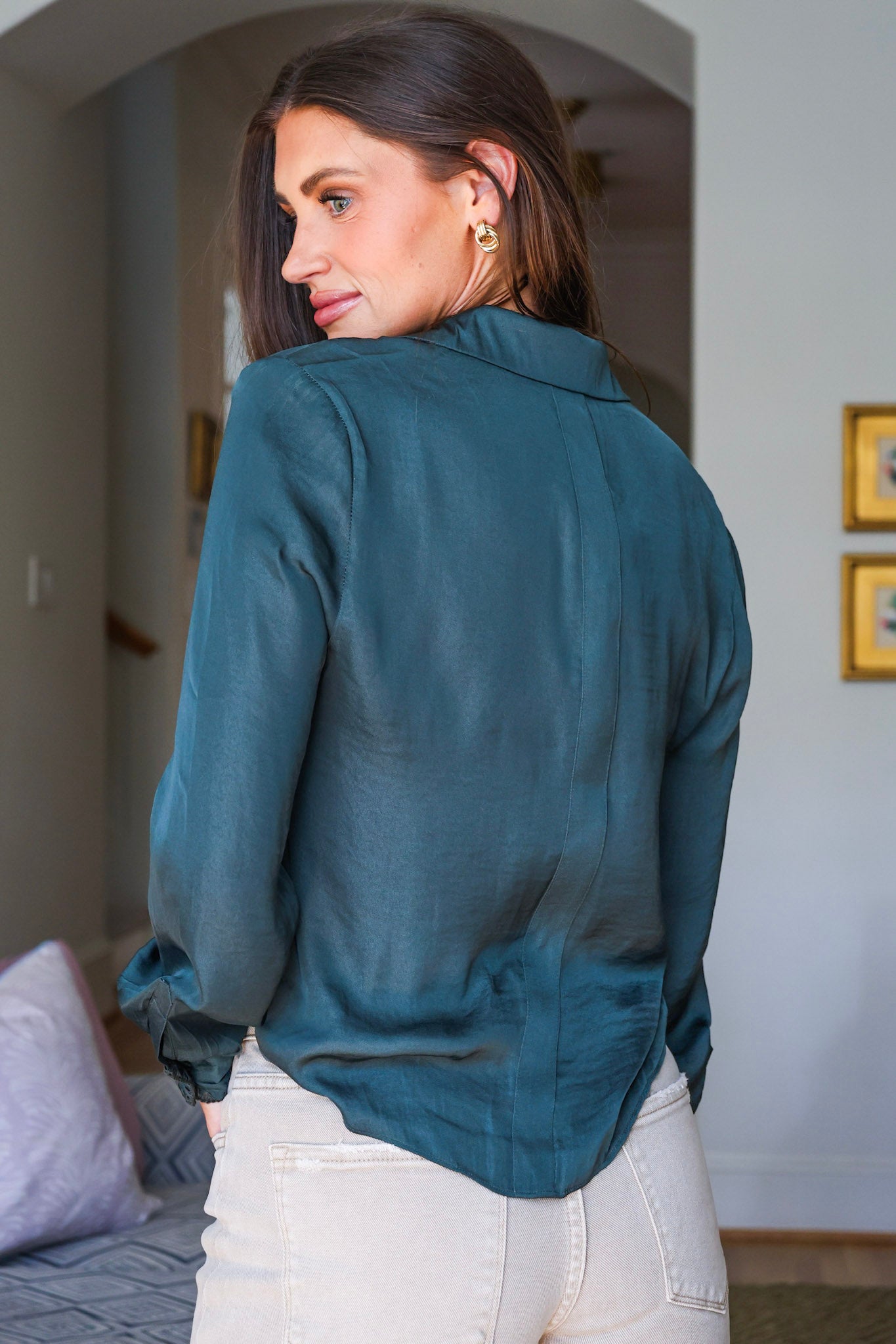 Kind Heart Button Up Top-Forest Green