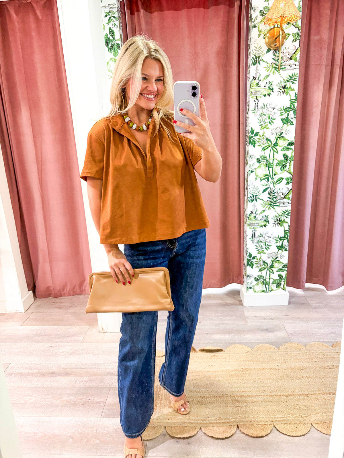 Lucille Stand Collar Top-Camel