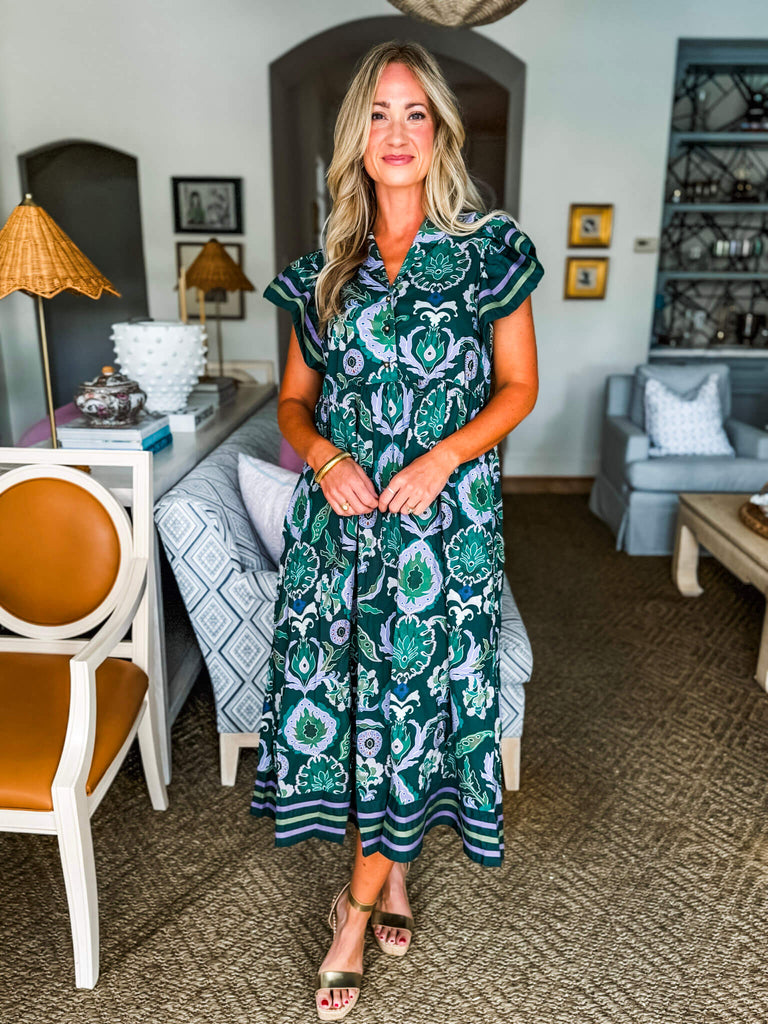 Sunset In Sorrento Midi Dress-Green