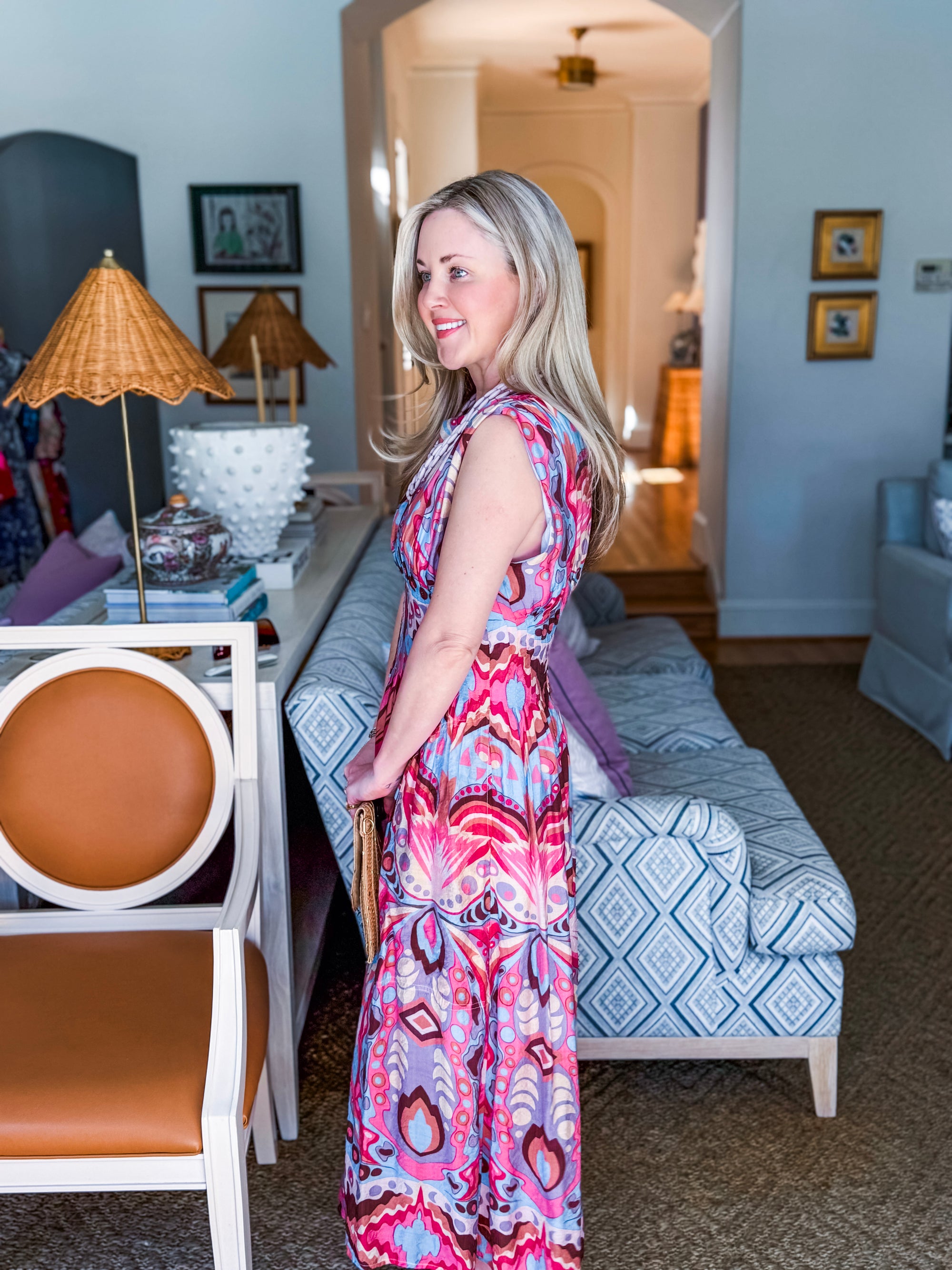 Sedonia Sunset Midi Dress-Pink/Blue