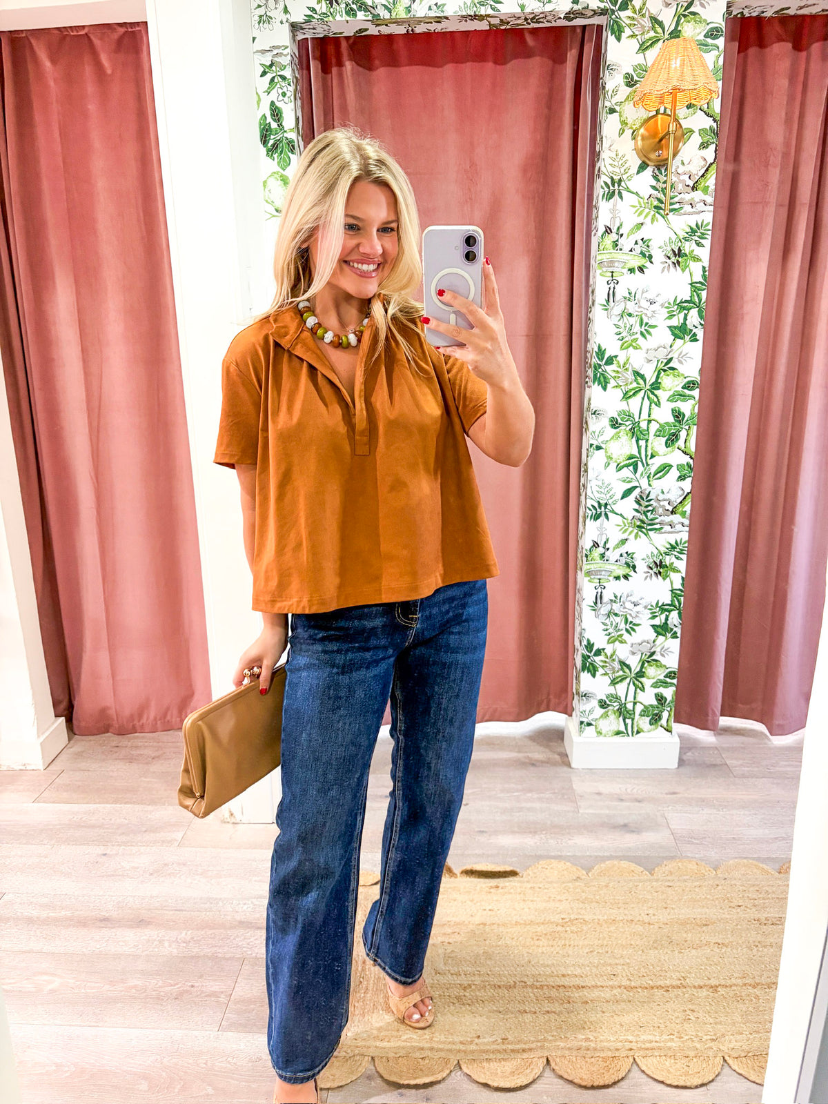Lucille Stand Collar Top-Camel