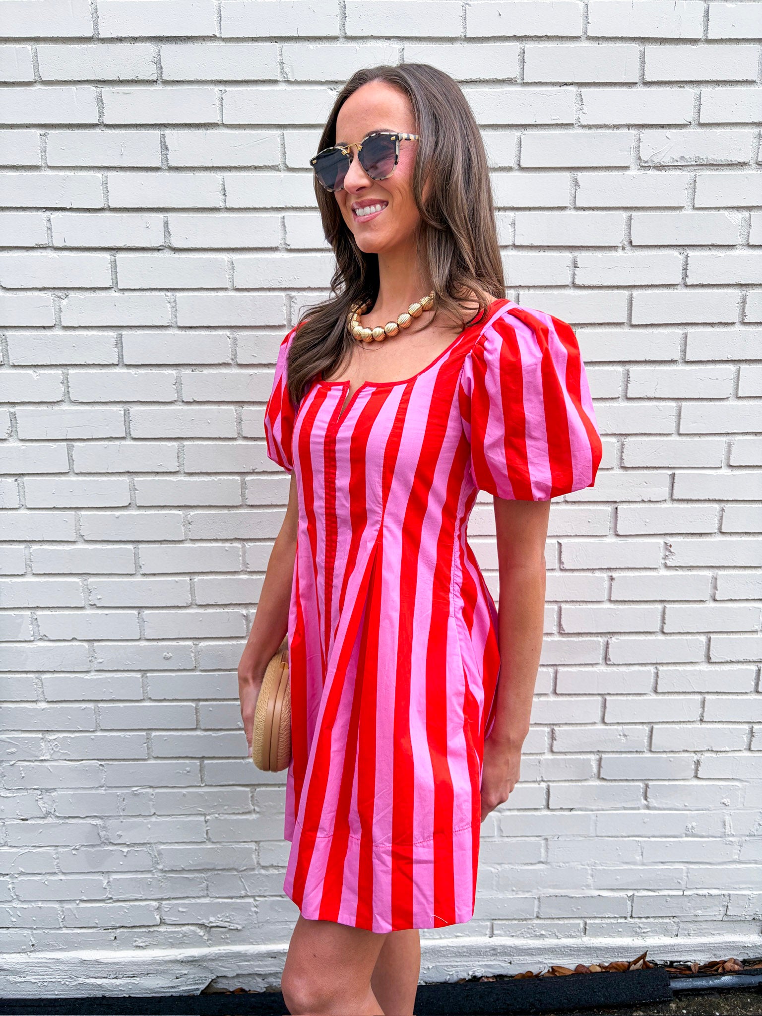 Boardwalk Babe Mini Dress-Pink/Red