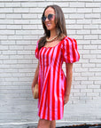 Boardwalk Babe Mini Dress-Pink/Red
